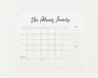 Monthly Acrylic Calendar with Week View | Monthly Weekly Calendar | Dry Erase Family Command Center | Personalized Acrylic Calendar