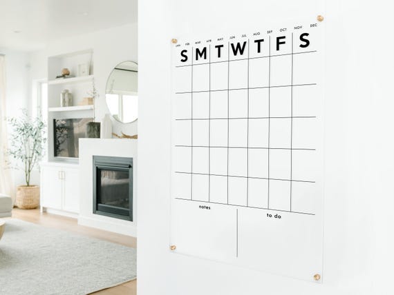 Minimalist Acrylic Wall Calendar, Monthly Dry Erase Family Command Center