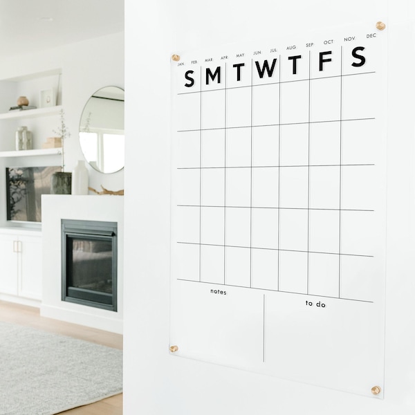 Minimalist Acrylic Wall Calendar, Monthly Dry Erase Family Command Center