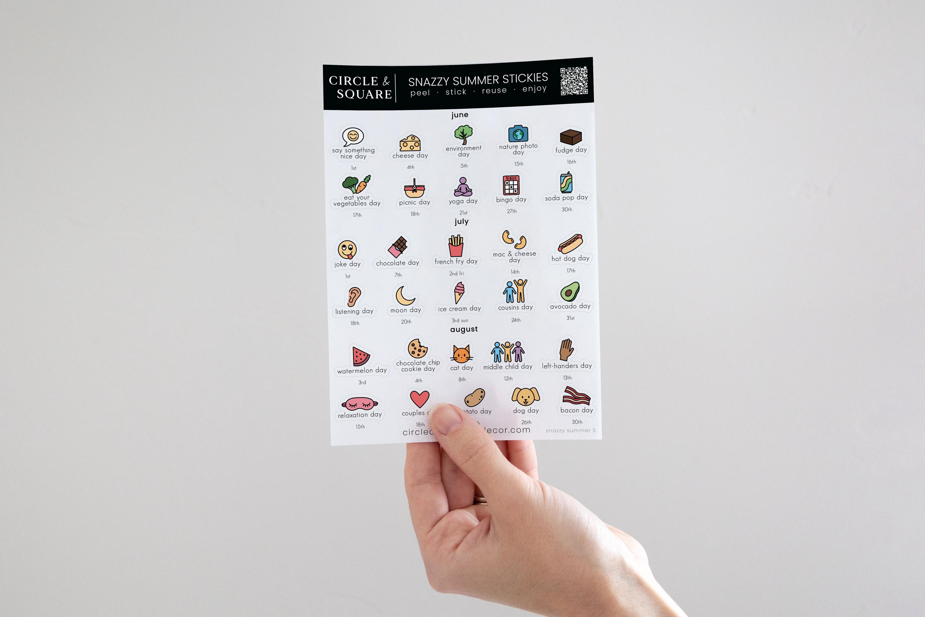 Reusable Summer Holiday Stickers | Fun Calendar & Planner Static Cling Stickies for June, July, August | Seasonal Decorative Label Set