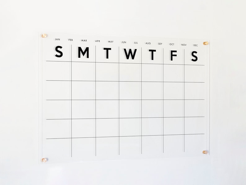 Dry Erase Acrylic Monthly Calendar, 2025 Minimalist Design, Horizontal - #XX18/XX38