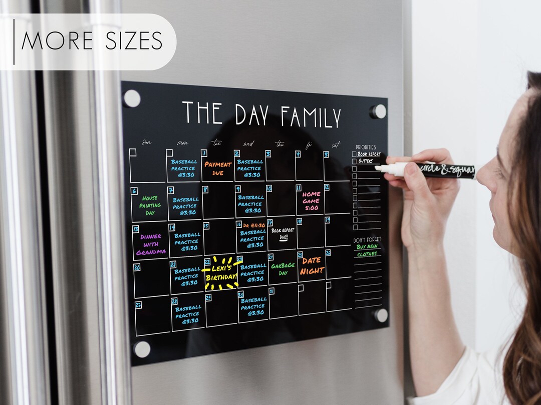 Personalized Fridge Acrylic Black Monthly Planner for Family Etsy