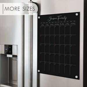 Personalized Dry Erase Monthly Black Acrylic Fridge Calendar | Custom Fridge Family Planner Home or Kitchen Decor with Magnetic Hardware