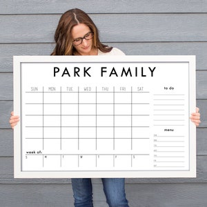 Personalized Framed Dry Erase Monthly Weekly Calendar for Family | Reusable Month and Week Combo Family Planner with Custom Sections