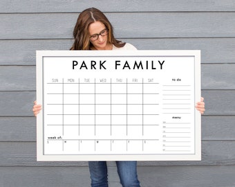 Personalized Framed Dry Erase Monthly Weekly Calendar for Family | Reusable Month and Week Combo Family Planner with Custom Sections