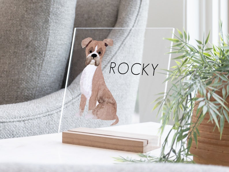 Watercolor Dog Decor Gift Personalized on Acrylic Wood Stand Memorial Pet Loss Sympathy Gift Remembrance Dog Lovers Home Decor for Desk image 8