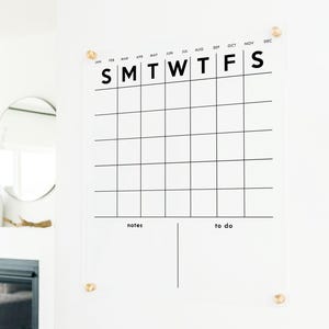 Acrylic Calendar Gold or Black Minimalist Dry Erase, Gold Calendar for Wall, Modern Large Calendar , 2026 Reusable Monthly Wall Calendar