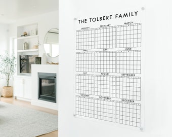 Personalized Year Wall Calendar, Vertical Yearly Calendar with Customized Title, Dry Erase Acrylic Family Year Planner, Office Year Calendar