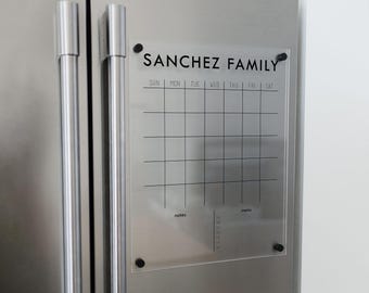 Magnetic Calendar for Fridge, Customized with Family Name and Personalized Bottom Sections, Dry Erase Calendar for Kitchen, Fridge Magnet