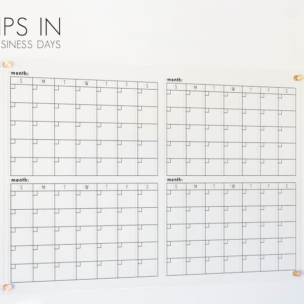 Four Month Calendar | 4 month wall calendar | Large Acrylic Calendar | #XX100