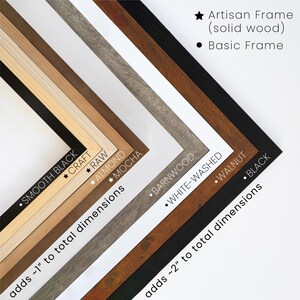 a variety of different types of wooden frames, each with unique characteristics such as color, texture, and finish. The frames are arranged in a visually appealing manner, showcasing the diversity of options available for framing artwork or photographs.