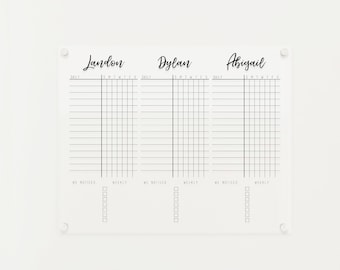 Acrylic Chore Chart for Three Kids | Personalized Chore Board for 3 Children
