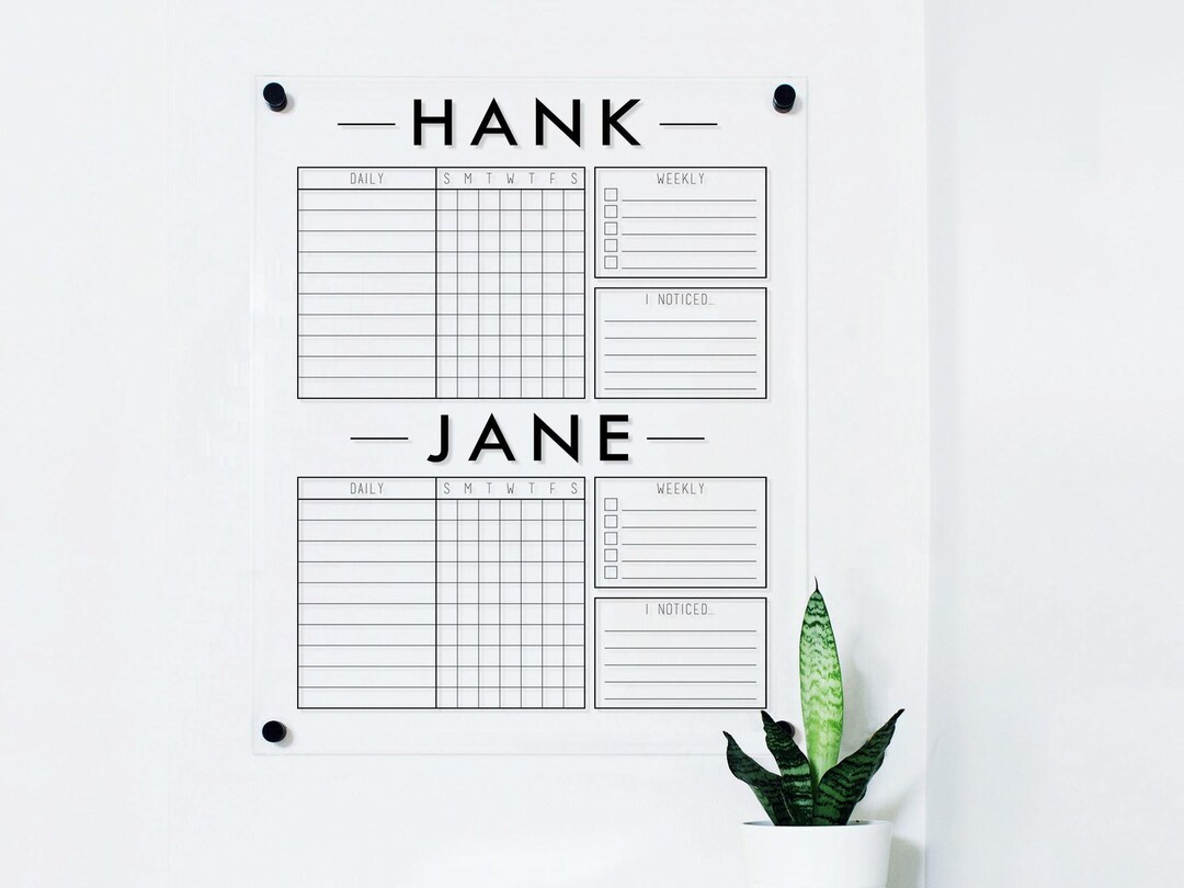 Acrylic Chore Chart, Dry Erase Chore Chart for Two Kids, Personalized ...
