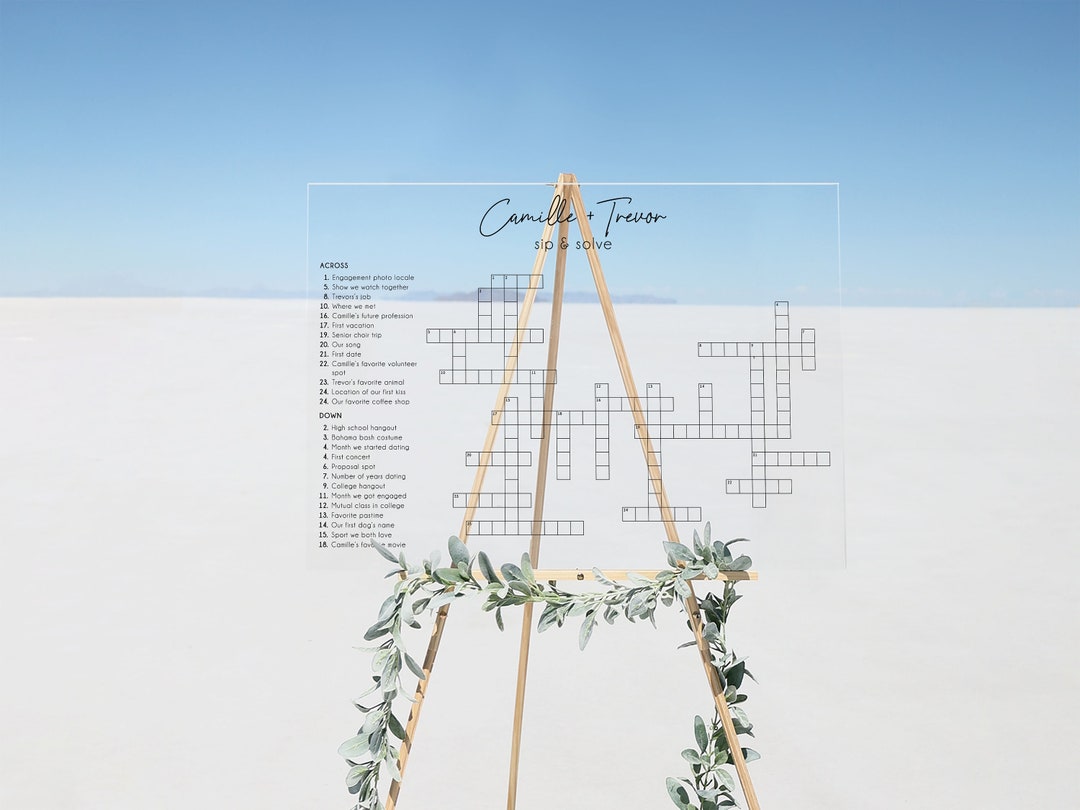 Custom Wedding Crossword Puzzle on Clear Acrylic Large Dry Erase