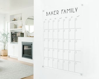 Large Acrylic Calendar for Wall Customized for Family | Dry-erase Acrylic Calendar Personalized with Family Name
