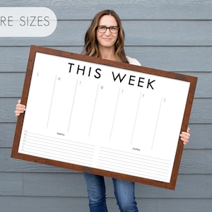 Personalized Framed Dry Erase Weekly Wall Calendar for Home or Office | Custom Reusable Whiteboard Style Weekly Planner for Family