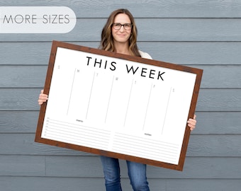 Personalized Framed Dry Erase Weekly Wall Calendar for Home or Office | Custom Reusable Whiteboard Style Weekly Planner for Family