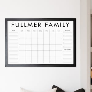 Command Center for Family, Dry Erase Monthly Whiteboard Calendar, Personalized Wall Calendar Framed | More Sizes & Frame Colors