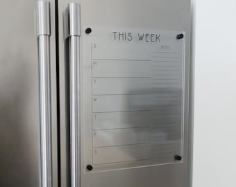 Personalized Weekly Fridge Calendar, Dry Erase Clear Acrylic Magnetic Planner | Reusable Family Calendar, Weekly Meal Planner for Fridge