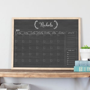 Chalkboard Calendar , Chalkboard Style Dry-Erase Calendar , Custom Reusable Calendar