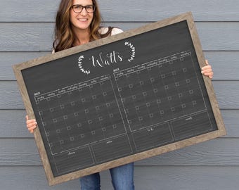 Chalkboard Dry Erase Command Center, LARGE 24 X 36 Chalkboard Calendar / Dry erase calendar / Framed calendar / 2 months #3616 / Eagleton