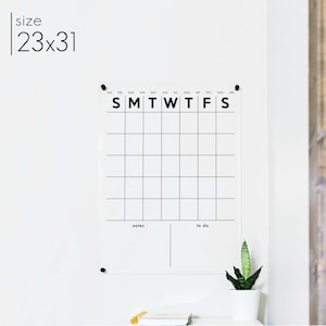 Minimalist Acrylic Calendar, Customized Bottom Notes, Monthly Dry Erase Calendar XX08/XX14 23" x 31"