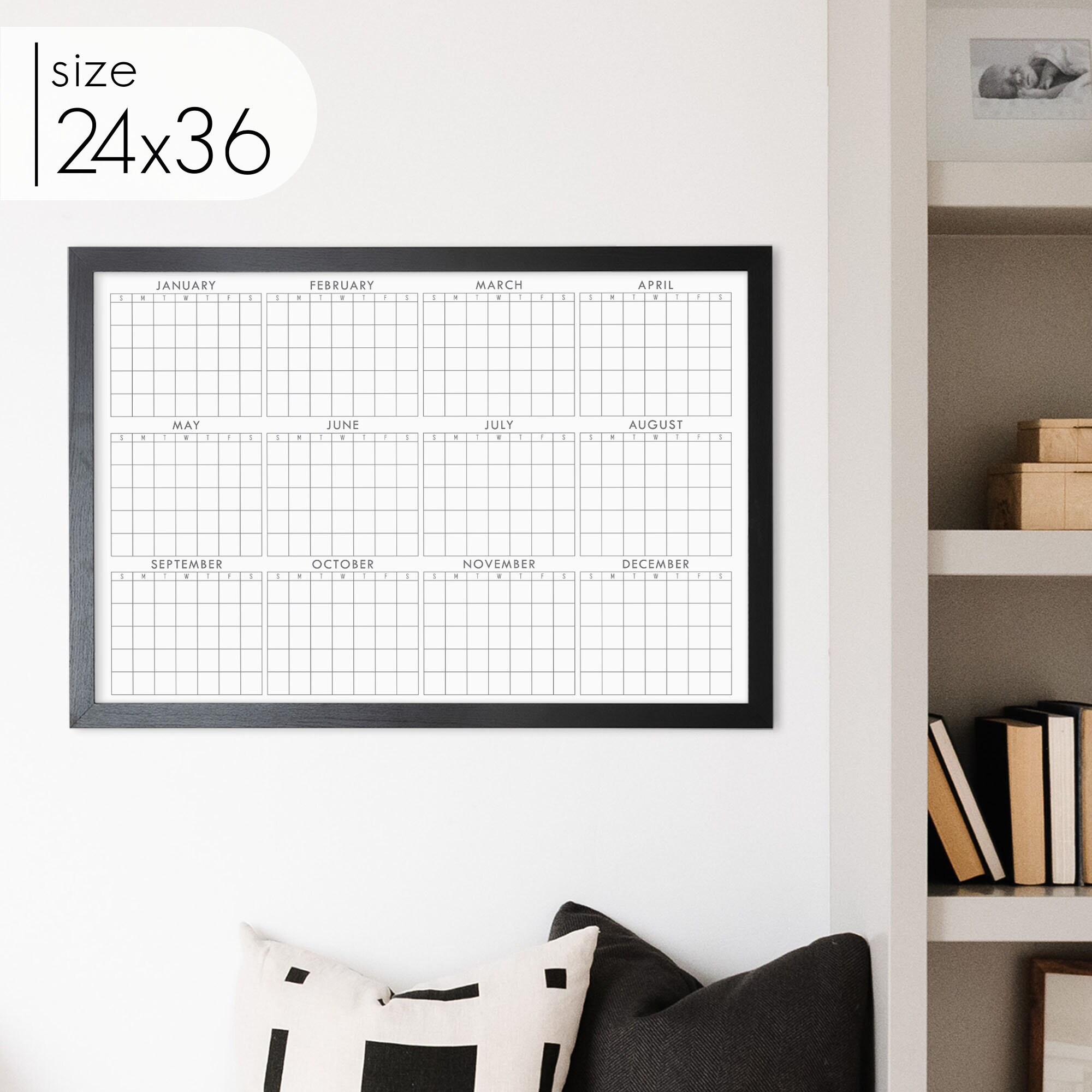 Yearly Whiteboard Calendar 36 X 24, Reusable Large 12 Month View Wall  Calendar, 36128 - Etsy