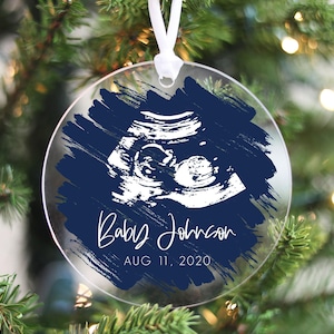 Baby Boy Reveal, Baby Scan On a Round Christmas Ornament, Custom Ultrasound Bauble, Gender Reveal Ornament, Gift For Grandparents To Be