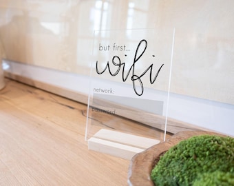 Acrylic Custom Wifi Password Sign for Guests in home office business or rental (wood stand included)