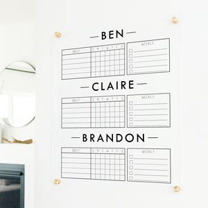 3 Kid Chore Chart with Daily and Weekly Chores Section, Dry Erase Acrylic Board, Three Child Contribution Chart, Acrylic Routine Chart