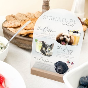 Personalized Pet Signature Drink Sign, Wedding Bar Menu Pet Sign on Frosted Acrylic | Custom Acrylic Dog Drink Sign, Cat Signature Cocktails