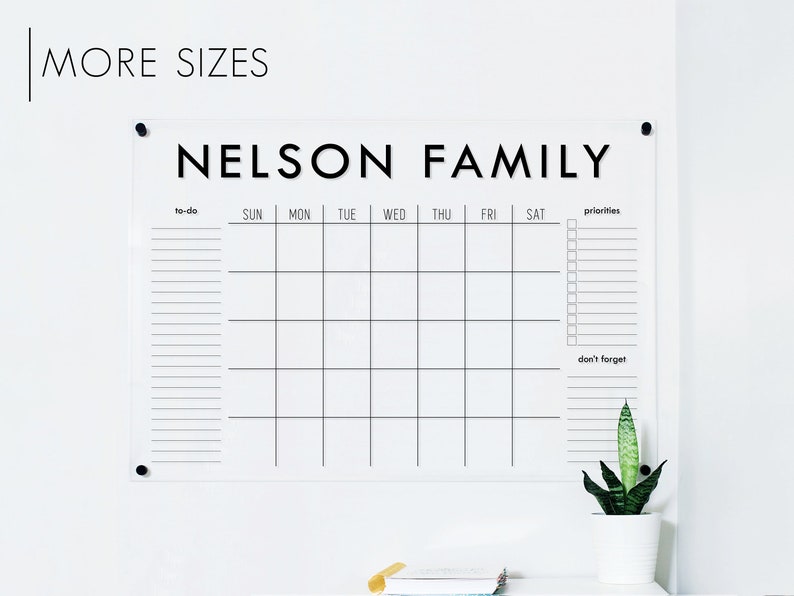 Large Acrylic Calendar, Personalized, Dry Erase Monthly Acrylic Wall Calendar, 2022 Minimalist Wall Calendar, for Kitchen, Office or Mudroom 