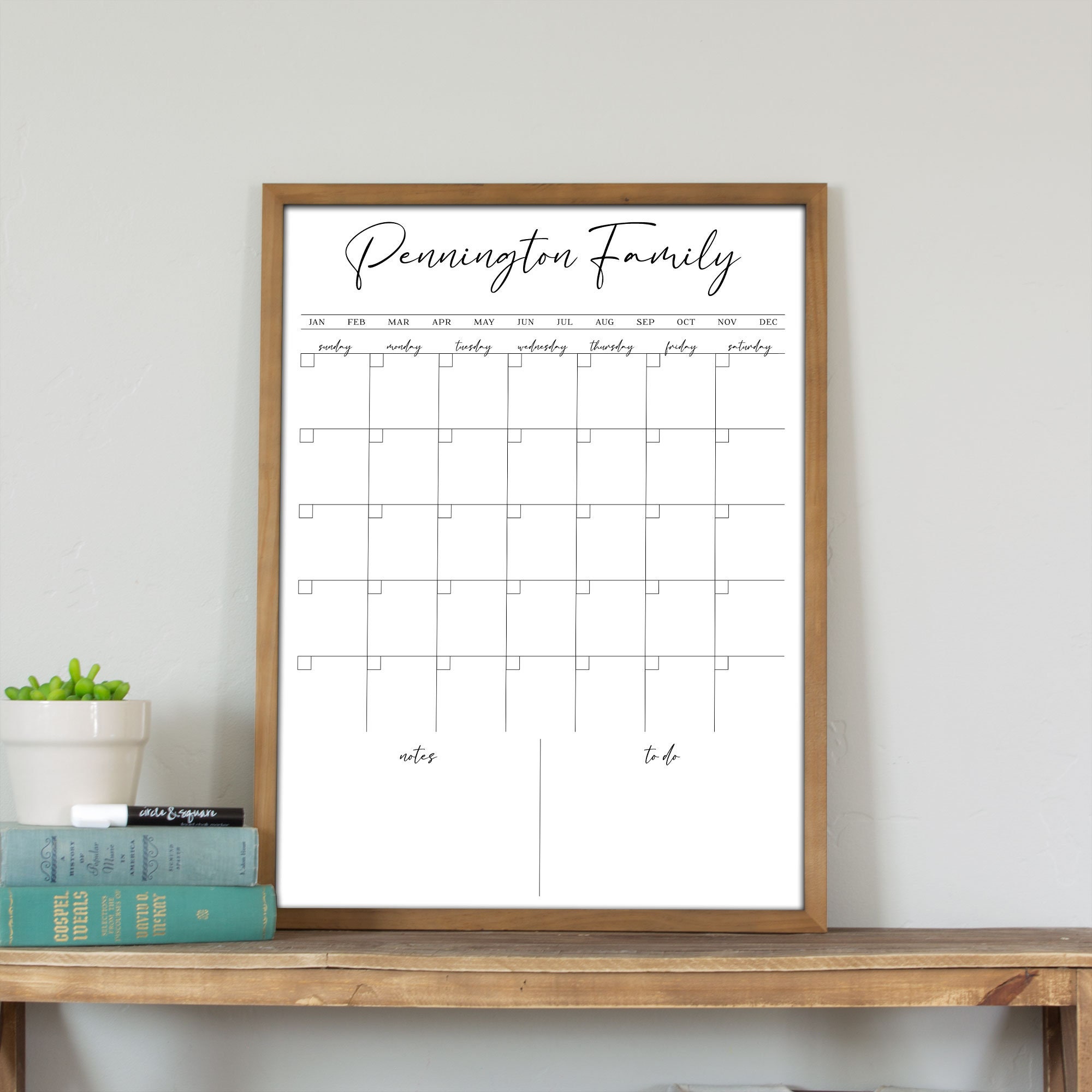 Family Wall Calendar Personalized & Framed Minimalist Style Etsy