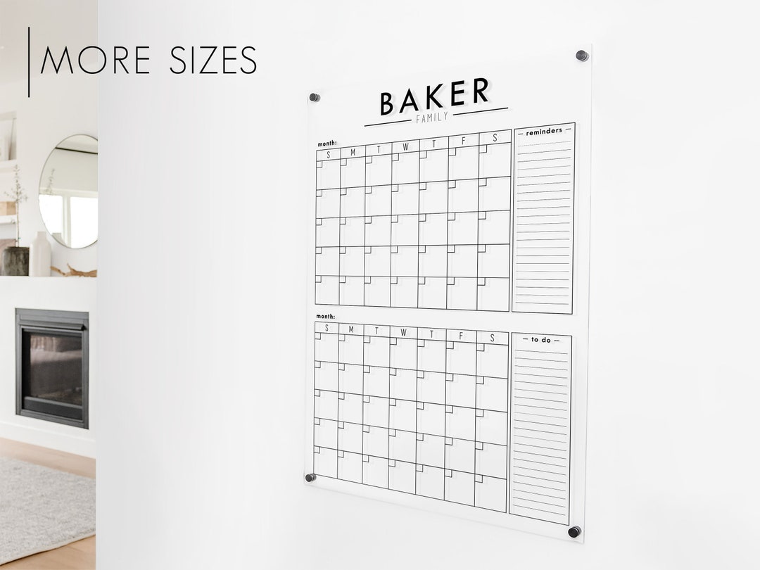 2month Calendar Acrylic Dry Erase Calendar Dry Erase Wall Etsy