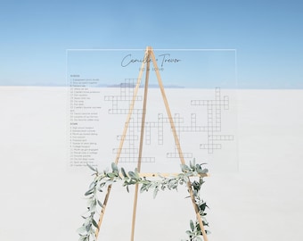 Custom Wedding Crossword Puzzle on Clear Acrylic | Large Dry Erase Wedding Crossword, Minimalist Sip and Solve Puzzle for Wedding Guests