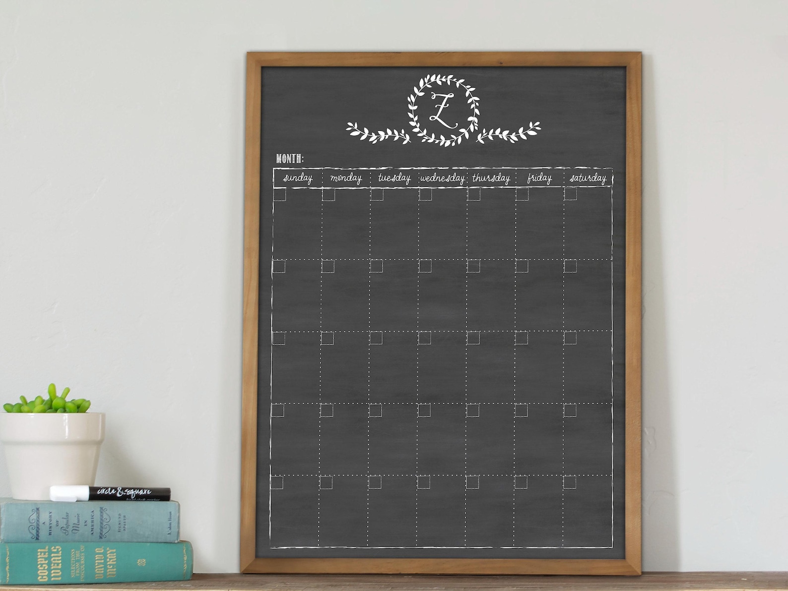Wall Calendar, Monogram Chalkboard Dry Erase Calendar Vertical 18 x 24 - Magnetic - Color Pkg, 18x24 - Walnut