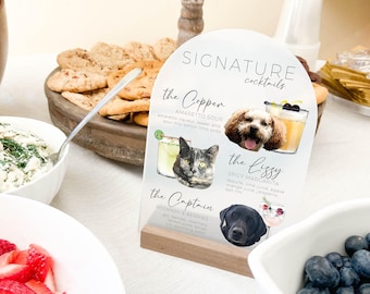 Gepersonaliseerd huisdiersignatuurbordje, bord huisdiermenu trouwbar op mat acryl | Aangepast acrylbord hondendrankje, signature Cat-cocktails