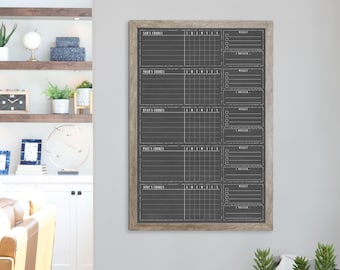 Five Child Chore Chart, 24x36 Weekly/Daily chores, dry erase framed chore chart for 5 children, custom 5 kid chore chart #36117