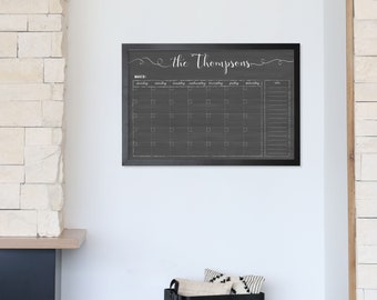 Personalized Framed Dry Erase Chalkboard Monthly Calendar for Family | Rustic Farmhouse Style Framed Chalkboard Calendar with Custom Title