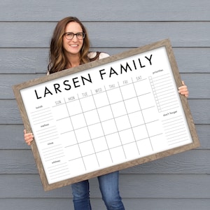 Personalized Dry Erase Monthly Family Wall Calendar Whiteboard | Custom Monthly Planner To Do or Chore List and Schedule for Family