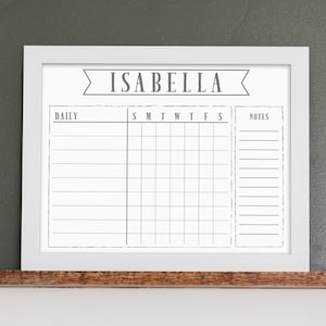 Personalized Chore Chart for Kids on Framed Whiteboard for Daily and Weekly Routine Schedule | Dry Erase with Magnetic Option