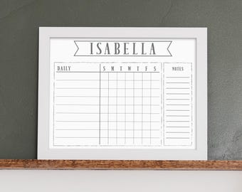 Personalized Chore Chart for Kids on Framed Whiteboard for Daily and Weekly Routine Schedule | Dry Erase with Magnetic Option