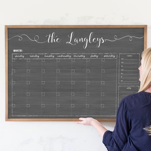 Personalized Dry Erase Chalkboard Calendar Small OR Large Size Framed Family Command Center Organizer Horizontal image 1