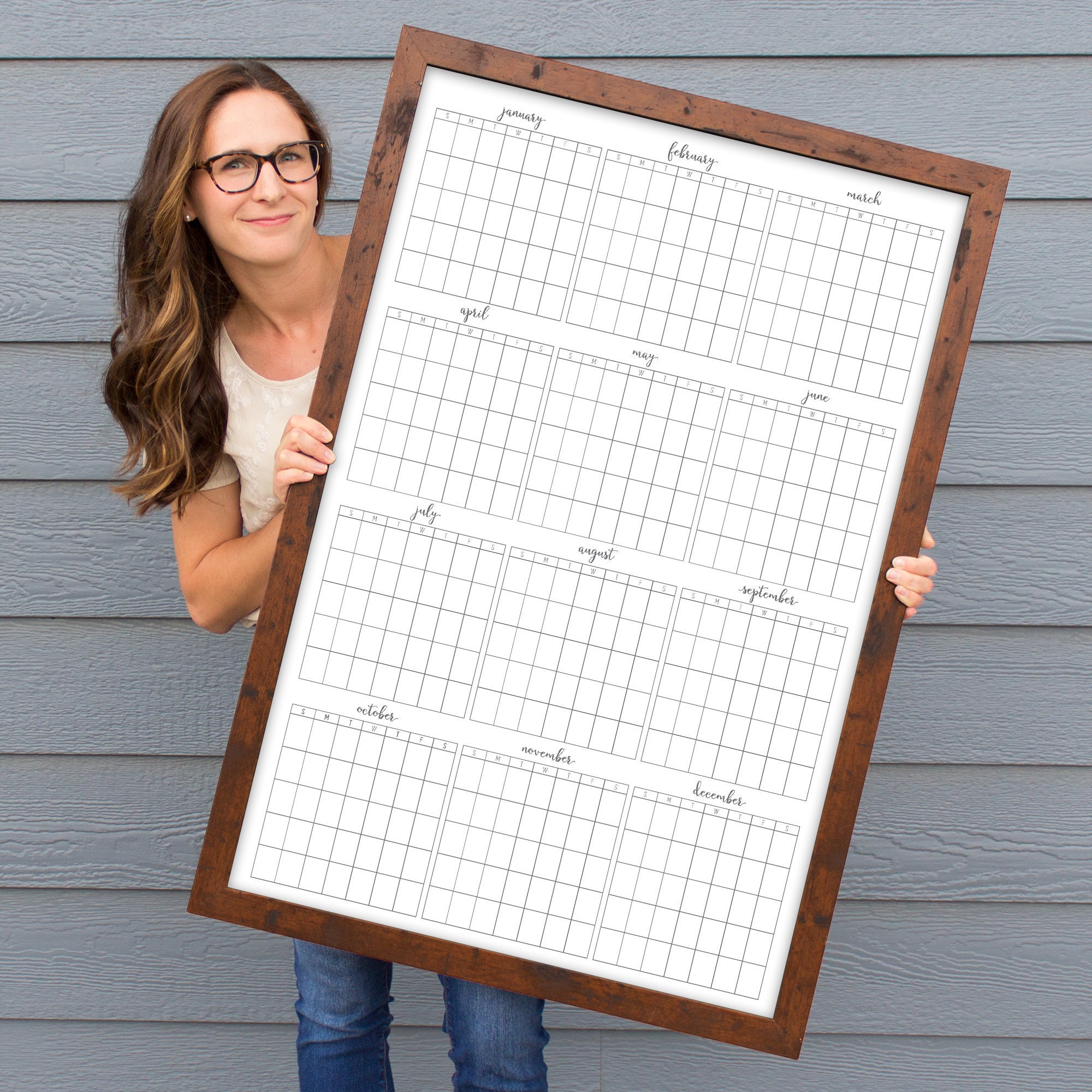 Yearly Calendar Year At A Glance Calendar Reusable Etsy