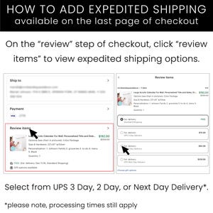 The image is a screenshot of a website's checkout page, where the instructions are displayed for adding expedited shipping available on the last page of checkout.