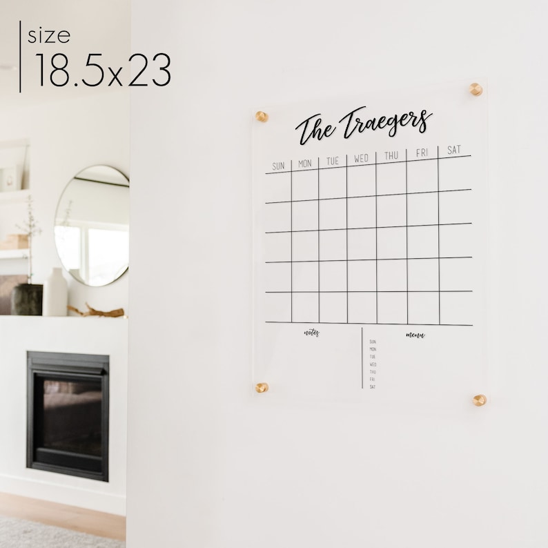 Dry Erase Acrylic Calendar, Personalized with Family Name, Clear Floating Dry Erase Wall Calendar on Standoffs, Acrylic Board Calendar image 8