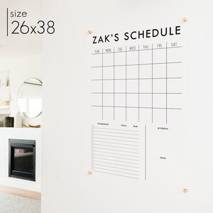 26x38 Acrylic school or homeschool wall calendar and schedule to mount on wall with 4 standoffs.