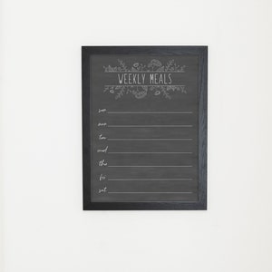 Framed Weekly Menu | Floral Chalkboard Style Dry Erase Board | Weekly Menu for Wall | Family Menu | Lucy