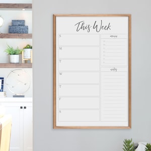 Weekly Meal Planner, Framed Dry Erase Weekly Calendar on Whiteboard, Personalized Weekly Planner For Office or Home, Grocery List,To Do List