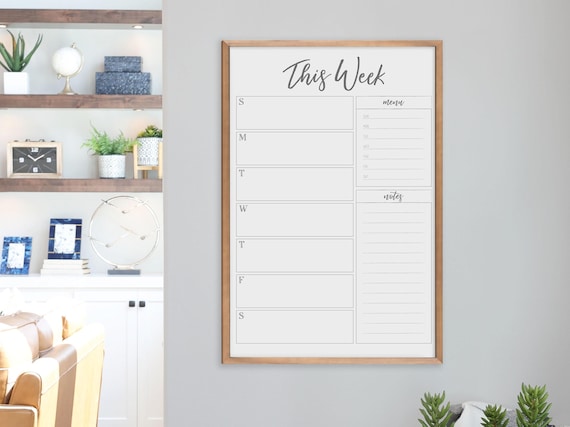 Weekly Meal Planner, Framed Dry Erase Weekly Calendar on Whiteboard, Personalized Weekly Planner For Office or Home, Grocery List,To Do List